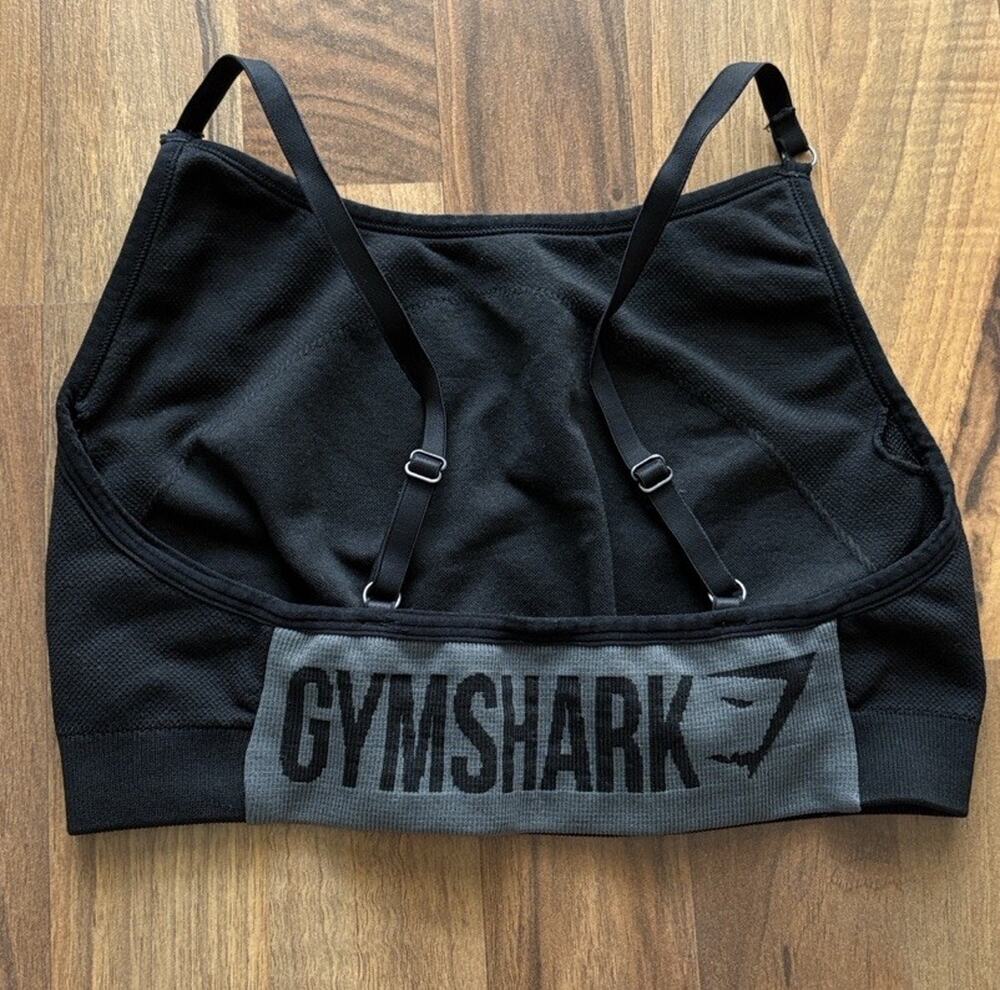 Gymshark Size M Black Sports Bra with Gray Logo Band